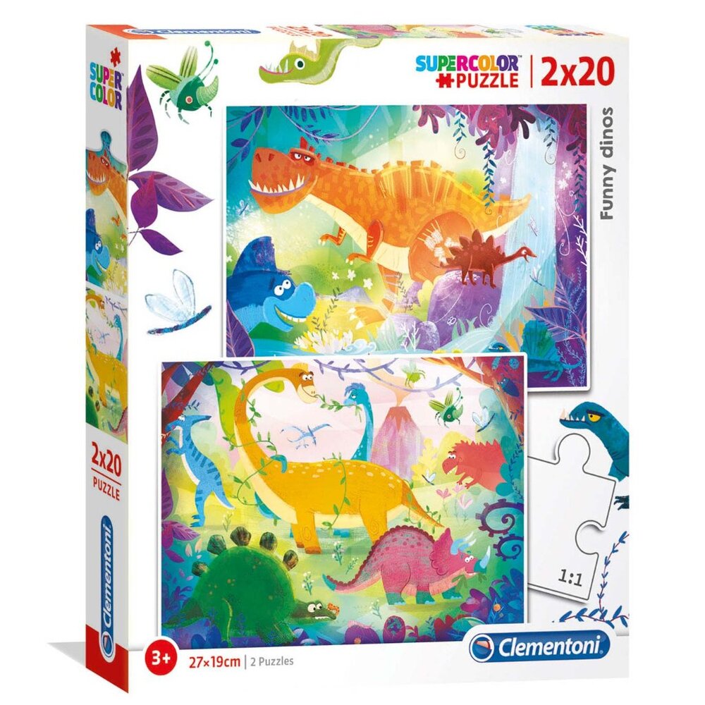 Clementoni Funny Dinos Supercolor Puzzle 2x20 Pieces For Age 3+ New Sealed